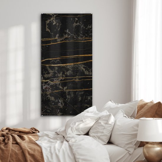 MuchoWow® Peinture sur verre - Marbre - Zwart - Or - Veine - 60x120 cm - Peintures sur verre acrylique - Photo sur Glas