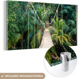 MuchoWow® Glasschilderij 40x20 cm - Schilderij acrylglas - Jungle - Palmboom - Brug - Natuur - Planten - Foto op glas - Schilderijen