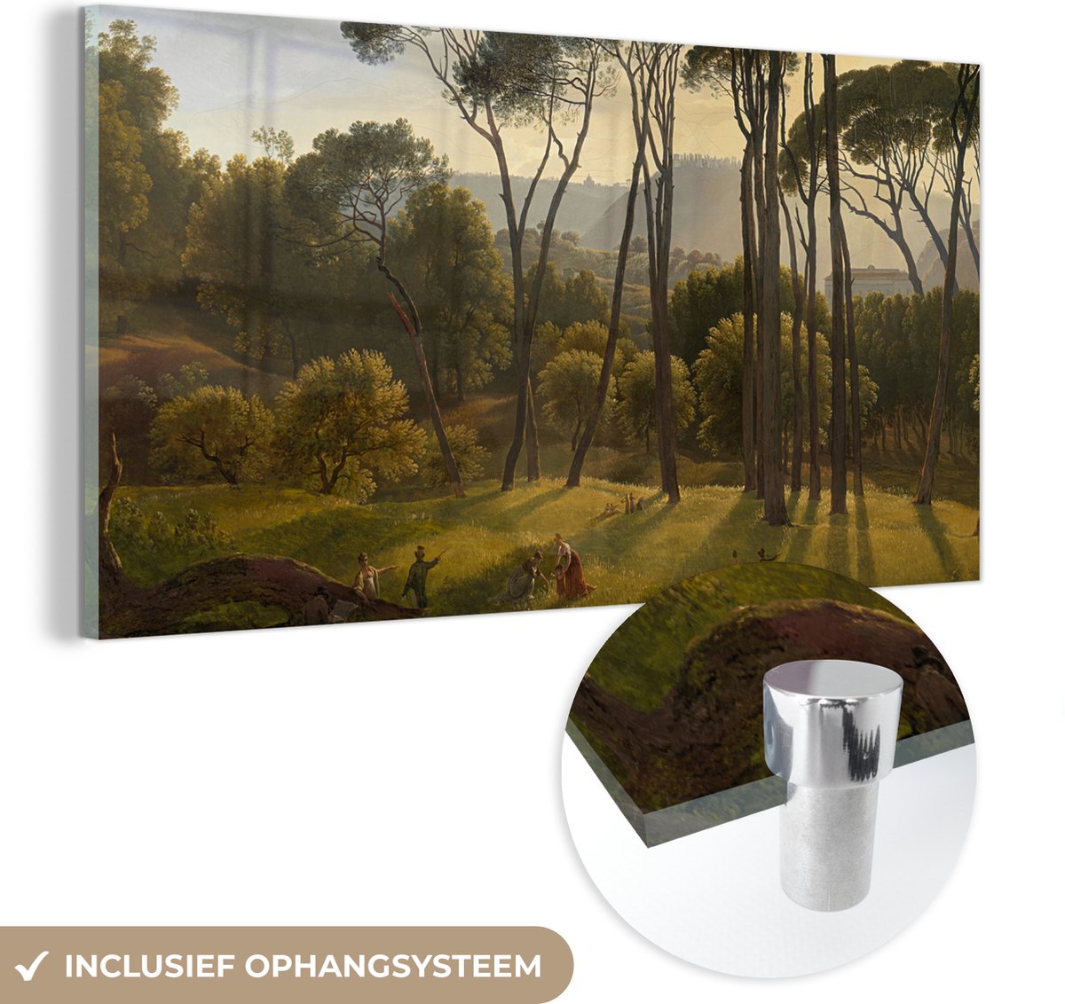 MuchoWow® Glasschilderij 40x20 cm - Schilderij acrylglas - Italiaans landschap met parasol