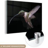 MuchoWow® Glasschilderij 90x60 cm - Schilderij acrylglas - Kolibrie - Vogel - Veren - Foto op glas - Schilderijen