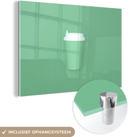 MuchoWow® Peinture sur Verre - Tasse à Café Vert Menthe - 180x120 cm - Peintures sur Verre Acrylique - Photo sur Glas