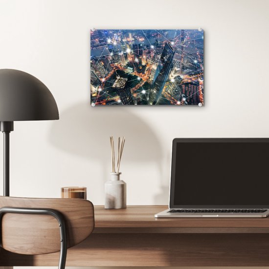 MuchoWow® Peinture sur verre 30x20 cm - Peinture sur verre acrylique - Réseau urbain - Photo sur verre - Peintures