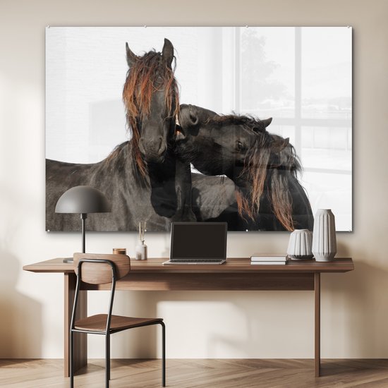 MuchoWow® Peinture sur Verre - Paarden - Fourrure - Wit - 180x120 cm - Peintures sur Verre Acrylique - Photo sur Glas