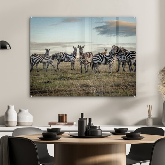 ® Glasschilderij 80x60 cm - Schilderij acrylglas - Zebra's in Kenia - Foto op glas - Muurdecoratie woonkamer - Wanddecoratie slaapkamer - Schilderijen