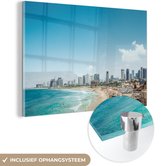 MuchoWow® Glasschilderij 30x20 cm - Schilderij acrylglas - Strand in Israël - Foto op glas - Schilderijen