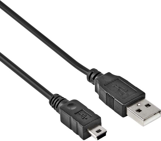 Mini USB kabel 2.0 - Zwart - 0.15 meter - Allteq