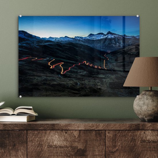 ® Glasschilderij 60x40 cm - Schilderij acrylglas - Splügenpas - Foto op glas - Muurdecoratie woonkamer - Wanddecoratie slaapkamer - Schilderijen
