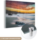 MuchoWow® Glasschilderij 120x80 cm - Schilderij acrylglas - Zonsondergang boven Garrapata-Strand in Big Sur Amerika - Foto op glas - Schilderijen