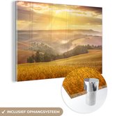 MuchoWow® Peinture sur Verre - Brouillard - Soleil - Paysage - 120x80 cm - Peintures sur Verre Acrylique - Photo sur Glas