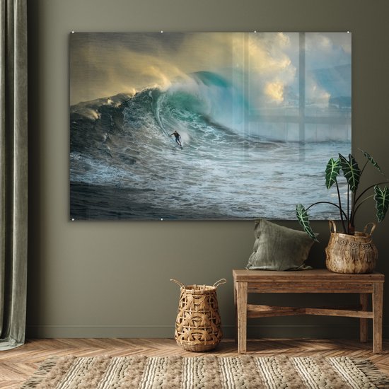 Peinture sur verre - Surfer sur les grosses vagues - 180x120 cm - Peintures en plexiglas