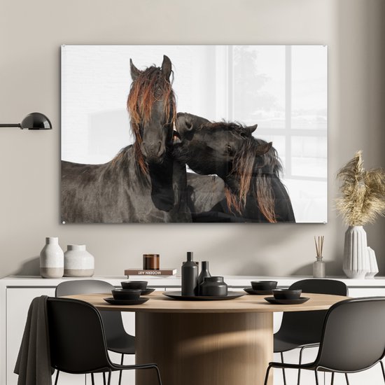 MuchoWow® Peinture sur Verre - Paarden - Fourrure - Wit - 120x80 cm - Peintures sur Verre Acrylique - Photo sur Glas