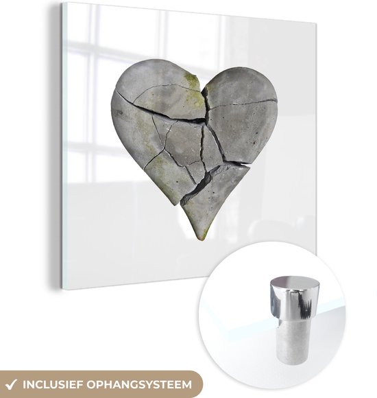 MuchoWow® Glasschilderij 20x20 cm - Schilderij acrylglas - Gebroken hart - Foto op glas - Schilderijen