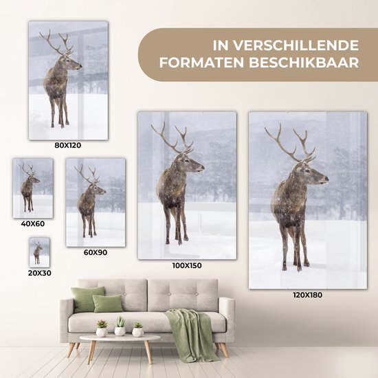 Peintures Plexiglas - Cerf - Bois - Neige - Hiver - 60x90 cm - Peinture sur verre