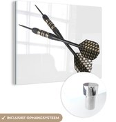 MuchoWow® Glasschilderij 160x120 cm - Schilderij acrylglas - Twee dartpijlen - Foto op glas - Schilderijen