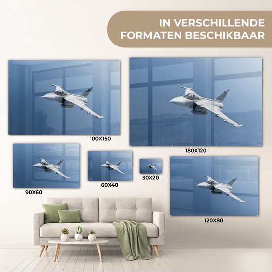 Un avion de chasse blanc dans un ciel bleu Plexiglas 60x40 cm - Tirage photo sur Glas (Décoration murale en plexiglas)