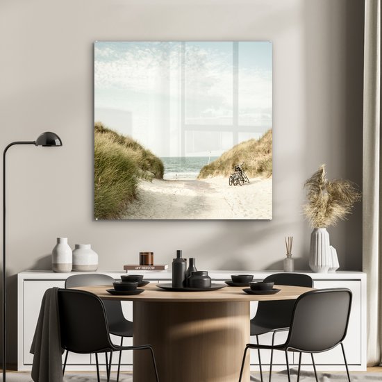 MuchoWow® Peinture sur verre 90x90 cm - Peinture sur verre - Plage - Vélo - Nuages ​​- Photo sur verre acrylique - Peintures