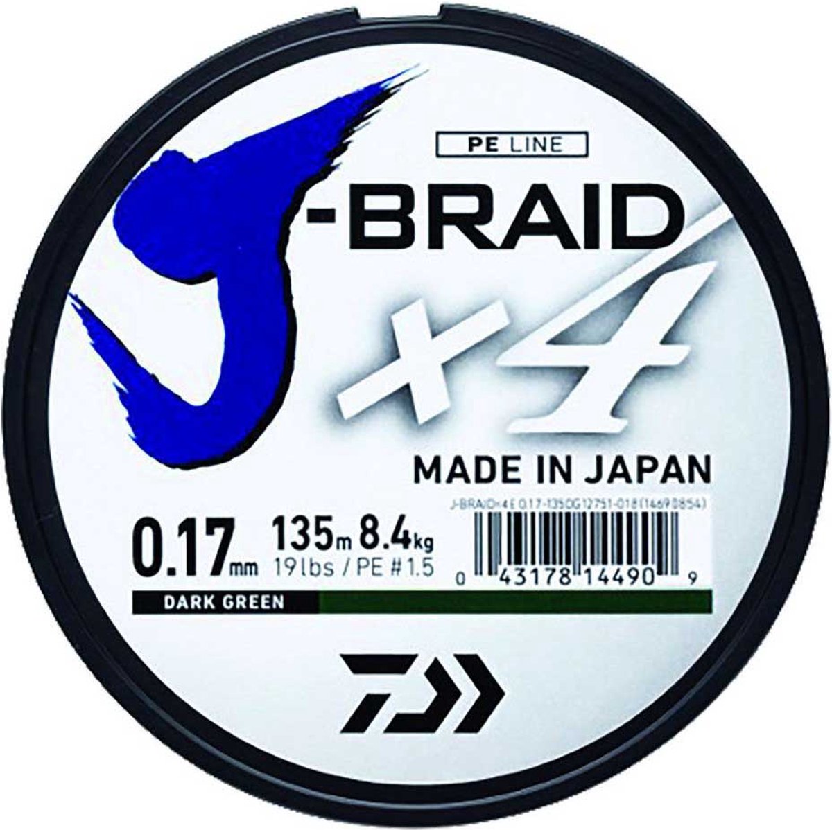 Daiwa J-braid 4 Gevlochten Vislijn 1350 M Groen 0.210 mm