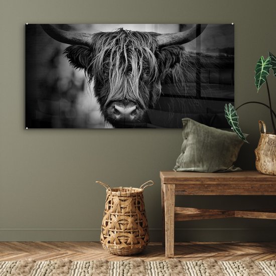 MuchoWow® Peinture sur verre 120x60 cm - Peinture sur verre - Highlander écossais - Lumière - Portrait - Nature - Photo sur verre acrylique - Peintures