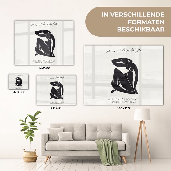 MuchoWow® Peinture sur verre 120x90 cm - Peinture sur verre acrylique - Femme - Abstrait - Zwart - Henri Matisse - Photo sur verre - Peintures
