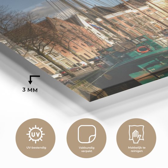 MuchoWow® Peinture sur verre - Groningen - Maison du canal - Voilier - 20x20 cm - Peintures sur verre acrylique - Photo sur Glas