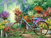 Diamond Painting Bloemenmarkt op de fiets 40x50 (Volledige bedekking - Vierkante steentjes)