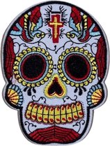 Sugar Skull Mexico Strijk Embleem Patch 7.5 cm / 10.1 cm / Wit Rood Geel
