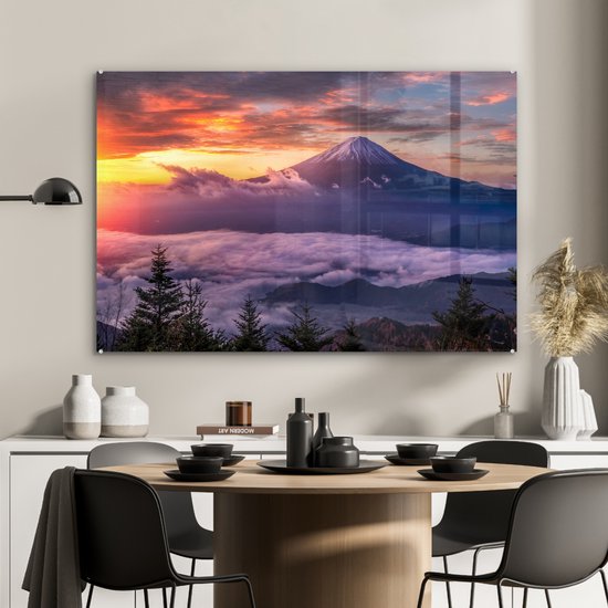 MuchoWow® Peinture sur Verre - Montagnes dans la brume - 120x80 cm - Peintures Acrylique - Photo sur Glas