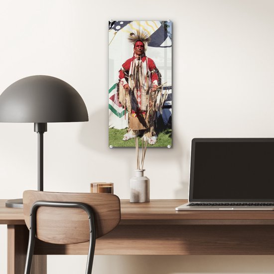 Peinture sur verre - Un Indien devant un tipi - 20x40 cm - Peintures sur Verre Peintures - Photo sur Glas