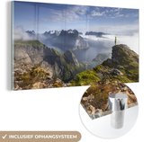 MuchoWow® Glasschilderij 80x40 cm - Schilderij acrylglas - Zonsopgang in Noorwegen - Foto op glas - Schilderijen