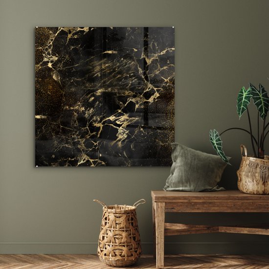 MuchoWow® Peinture sur verre 90x90 cm - Peinture sur verre acrylique - Or - Zwart - Luxe - Vintage - Photo sur verre - Peintures