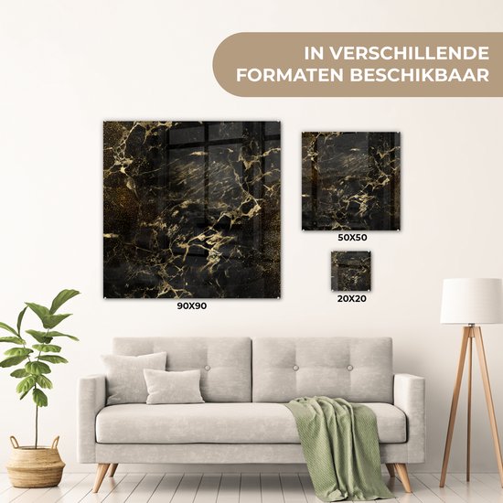 MuchoWow® Peinture sur verre 90x90 cm - Peinture sur verre acrylique - Or - Zwart - Luxe - Vintage - Photo sur verre - Peintures