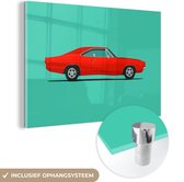 MuchoWow® Peinture sur verre 120x80 cm - Peinture sur verre acrylique - Voiture - Rouge - Oldtimer - Photo sur verre - Peintures