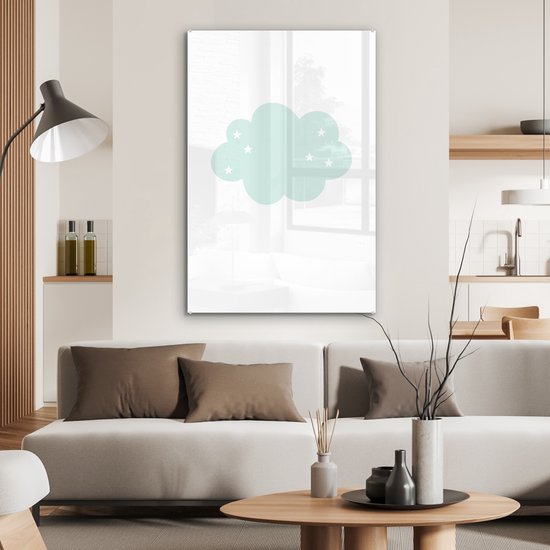 MuchoWow® Peinture sur Verre - Nuage - Étoiles - Pastel - Enfants - Bébé - 60x90 cm - Peintures sur Verre Acrylique - Photo sur Glas