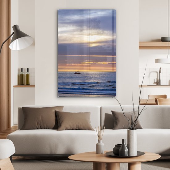 MuchoWow® Peinture sur Verre - Coucher de Soleil sur la Mer du Nord en Frise - 60x90 cm - Peintures sur Verre Acrylique - Photo sur Glas