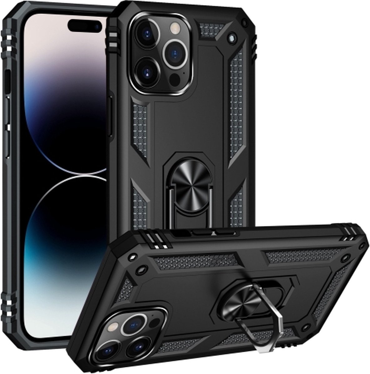 Zwart Back Cover Geschikt voor Apple iPhone 14 pro max Telefoonhoesje - Stevige ring