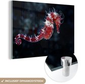 MuchoWow® Glasschilderij 180x120 cm - Schilderij acrylglas - Rood zeepaardje - Foto op glas - Schilderijen