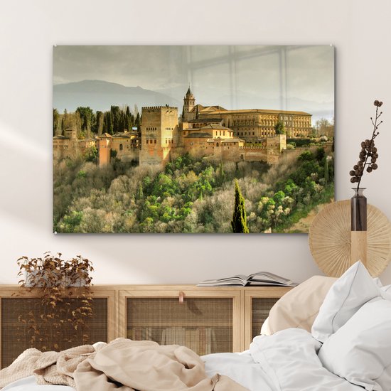 MuchoWow® Glasschilderij 120x80 cm - Schilderij acrylglas - Uitzicht op het Alhambra vanaf de Mirador de San Nicolás in de Albaycin Granada - Foto op glas - Schilderijen - MuchoWow