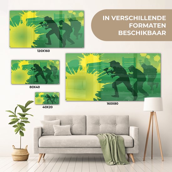 MuchoWow® Peinture sur Verre - Une Illustration Verte de Paintball sur un Terrain - 160x80 cm - Peintures sur Verre Peintures - Photo sur Glas