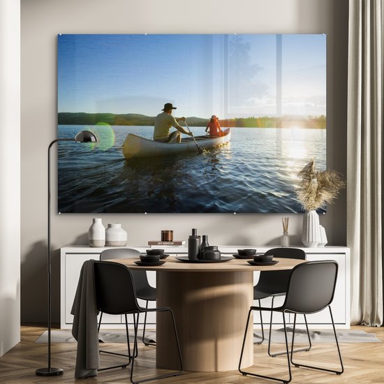 MuchoWow® Peinture sur verre 180x120 cm - Peinture sur verre acrylique - Un père fait du canoë avec sa fille - Photo sur verre - Peintures