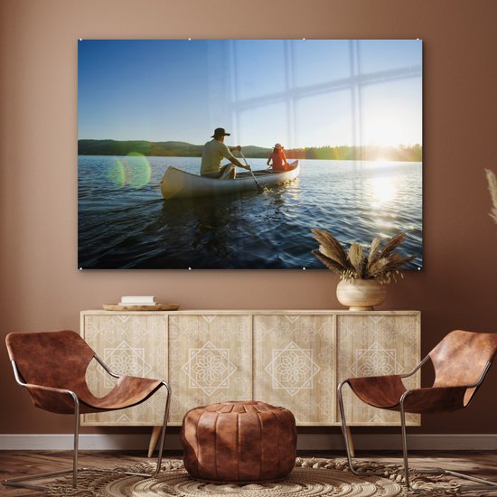 MuchoWow® Peinture sur verre 180x120 cm - Peinture sur verre acrylique - Un père fait du canoë avec sa fille - Photo sur verre - Peintures