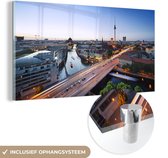 MuchoWow® Glasschilderij 160x80 cm - Schilderij acrylglas - Berlijn - Avond - Duitsland - Foto op glas - Schilderijen