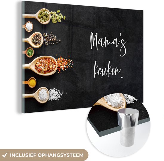 MuchoWow® Peinture sur verre 90x60 cm - Peinture sur verre - Mère - Cuisine - Dictons - La cuisine de maman - Citations - Photo sur verre acrylique - Peintures