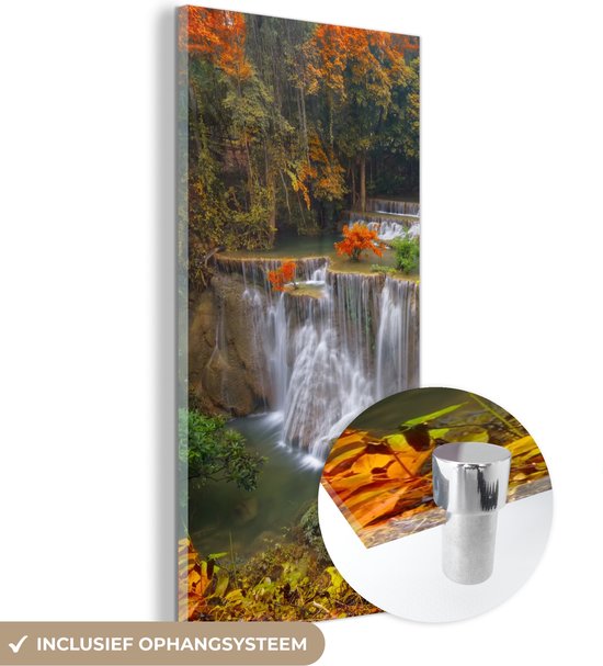 MuchoWow® Glasschilderij - Bomen - Waterval - Herfst - Acrylglas Schilderijen - Foto op Glas