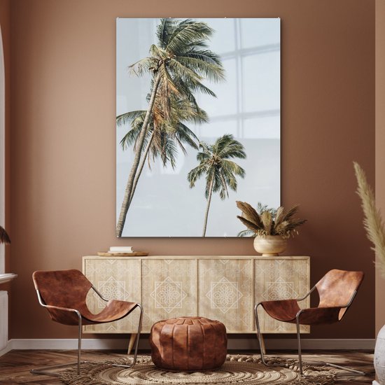 MuchoWow® Peinture sur verre 120x160 cm - Peinture sur verre acrylique - Palmiers - Été - Tropical - Photo sur verre - Peintures