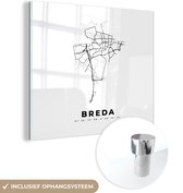 MuchoWow® Glasschilderij 50x50 cm - Schilderij acrylglas - Nederland – Breda – Stadskaart – Kaart – Zwart Wit – Plattegrond - Foto op glas - Schilderijen