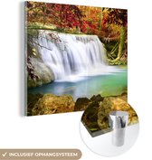 MuchoWow® Glasschilderij 20x20 cm - Schilderij acrylglas - Herfst - Waterval - Natuur - Foto op glas - Schilderijen