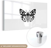 MuchoWow® Glasschilderij 120x60 cm - Schilderij acrylglas - Vlinder - Botanisch - Vintage - Zwart wit - Foto op glas - Schilderijen