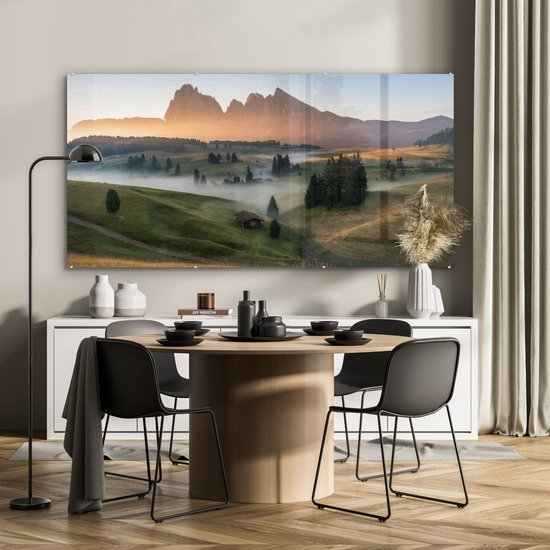 MuchoWow® Peinture sur verre - Berg - Brouillard - Paysage - 160x80 cm - Peintures sur verre acrylique - Photo sur Glas