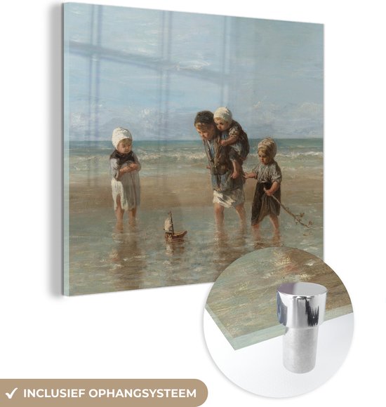 MuchoWow® Glasschilderij 90x90 cm - Schilderij acrylglas - Oude meesters - Kunst - Kinderen der zee - Jozef Israëls - Foto op glas - Schilderijen