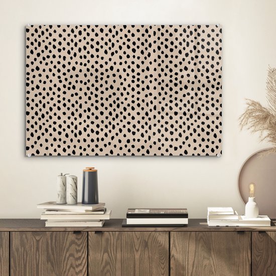 MuchoWow® Glasschilderij 60x40 cm - Schilderij acrylglas - Beige - Stippen - Patronen - Zwart - Foto op glas - Schilderijen